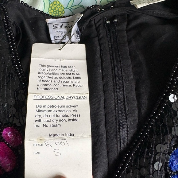 Vtg Stenay Black Multi Color Floral Silk Beaded Sequin Evening Blouse Top Size S - Picture 6 of 12